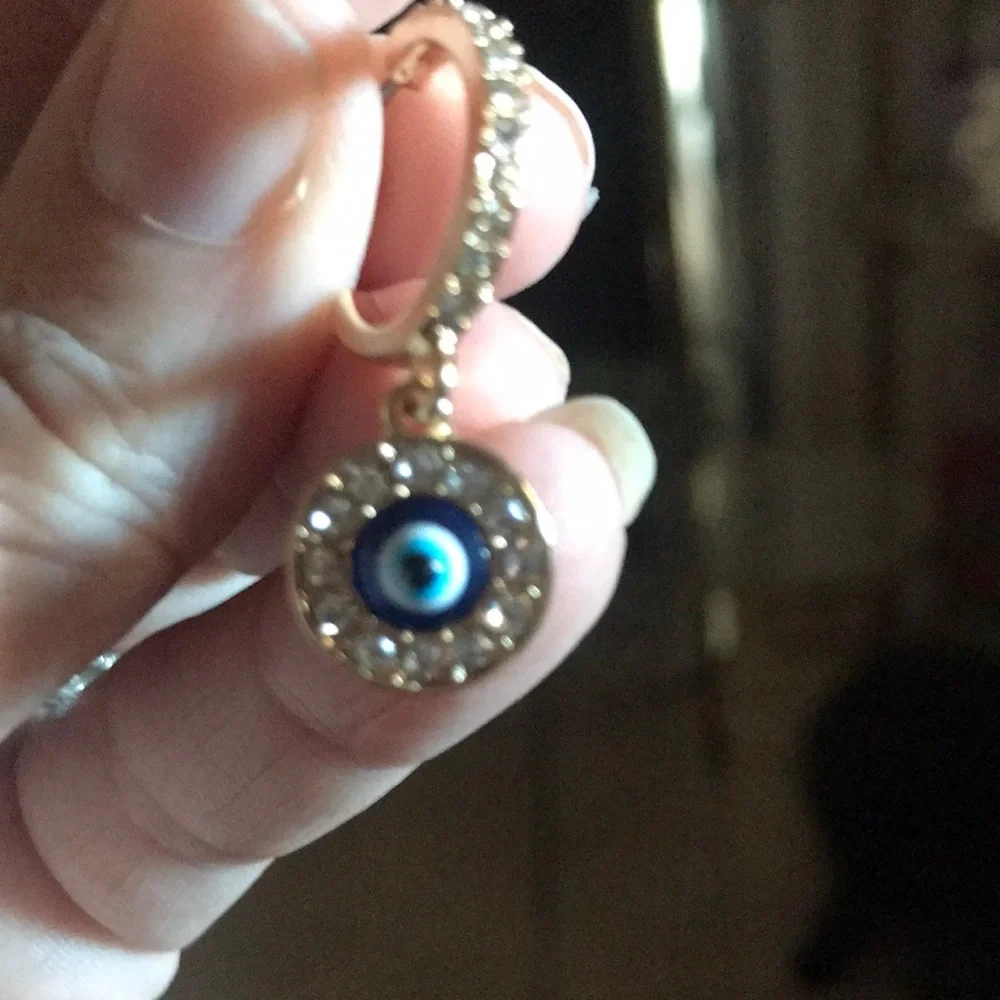 Gold Evil Eye Earrings - Picture 6 of 6